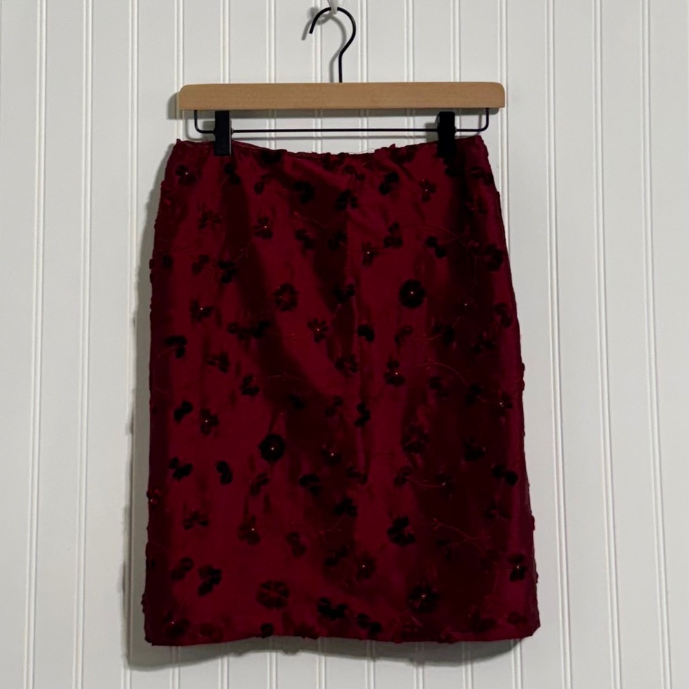 Zoe Ltd Girls 14 Red 100 Silk Skirt Floral Applique Lined Vintage Y2K Whimsigoth